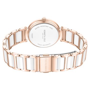 Kenneth Cole Quartz Analog Silver Dial Rose Gold Colour Ceramic Strap Watch For Women