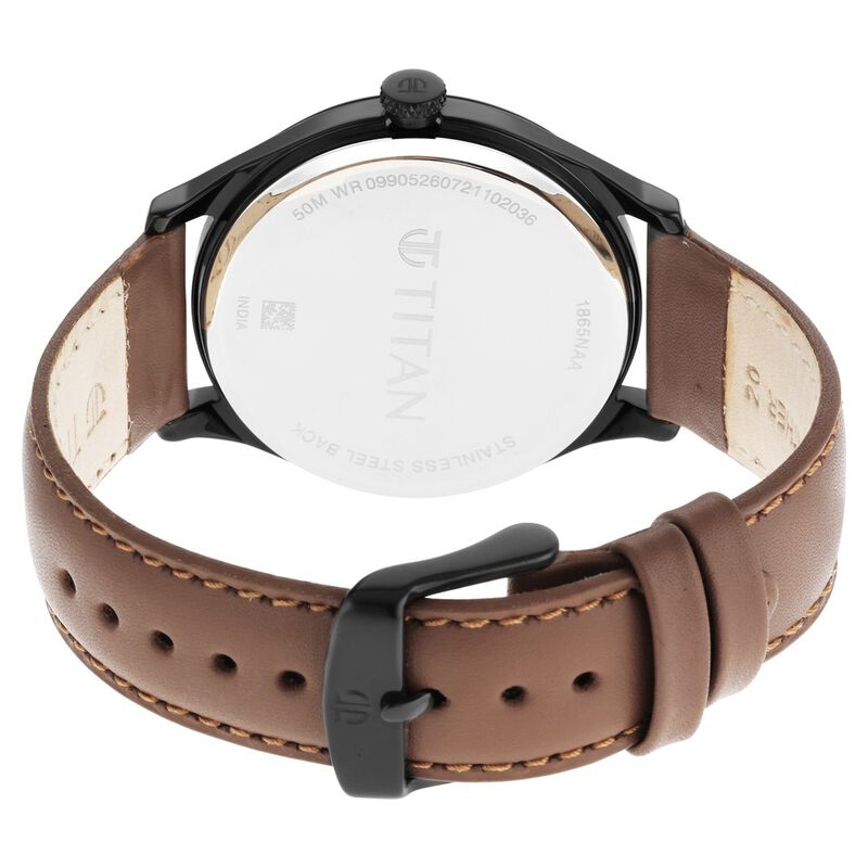 Titan Quartz Analog Black Dial Leather Strap Watch for Men - image number 4