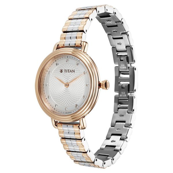 Titan Aura Quartz Analog Silver Dial Two Toned Stainless Steel Strap Watch For Women - image number 3