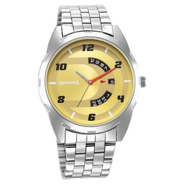 Sonata RPM Champagne Dial Stainless Steel Strap Watch for Men