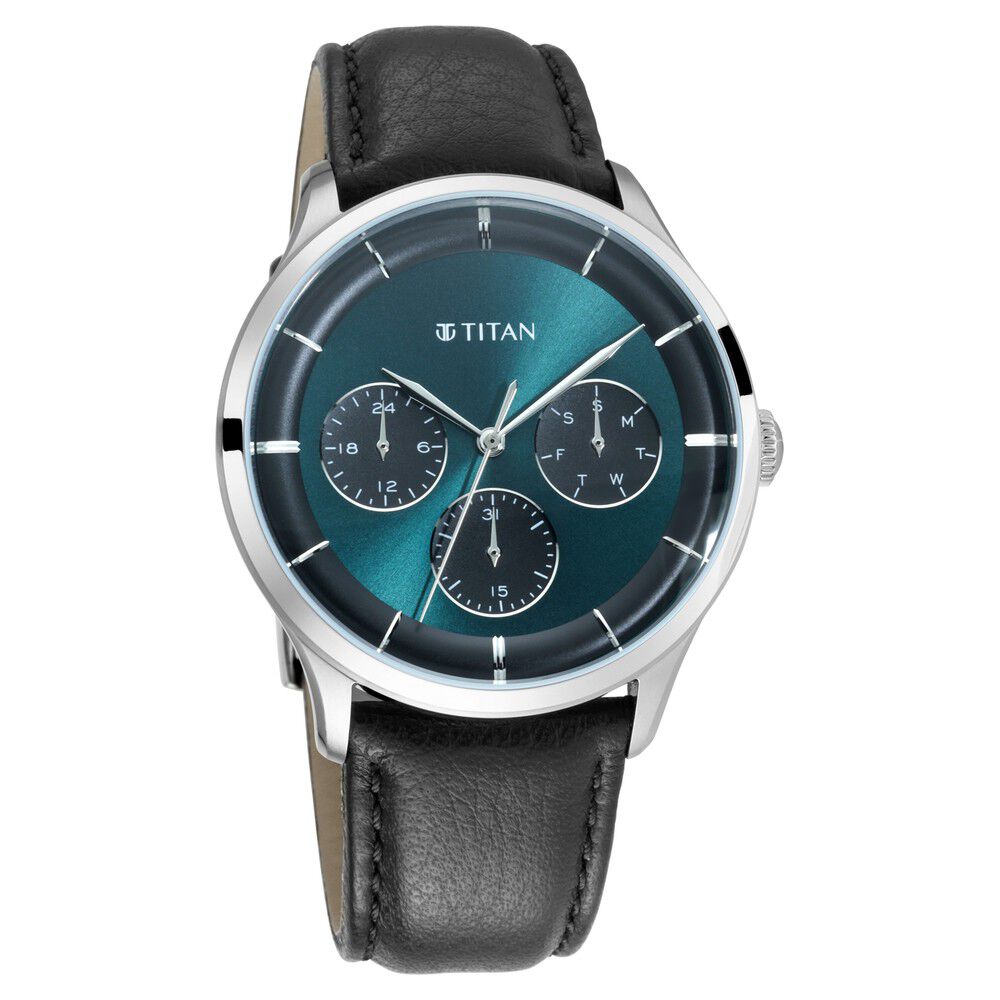 Buy Online Titan Light Leathers Green Dial Quartz Multifunction Leather Strap watch for Men nq90125sl02 Titan