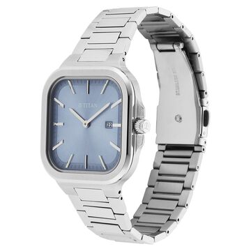Titan Classique Slim Square Quartz Analog with Date Blue Dial Silver Stainless Steel Strap Watch For Men