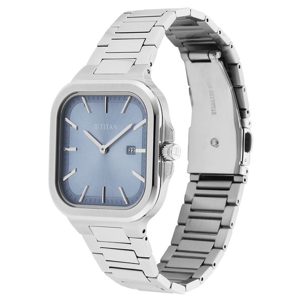 Titan Classique Slim Square Quartz Analog with Date Blue Dial Silver Stainless Steel Strap Watch For Men - image number 2