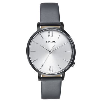 Sonata Elegent Essentials Quartz Analog Silver Dial Leather Strap Watch For Women