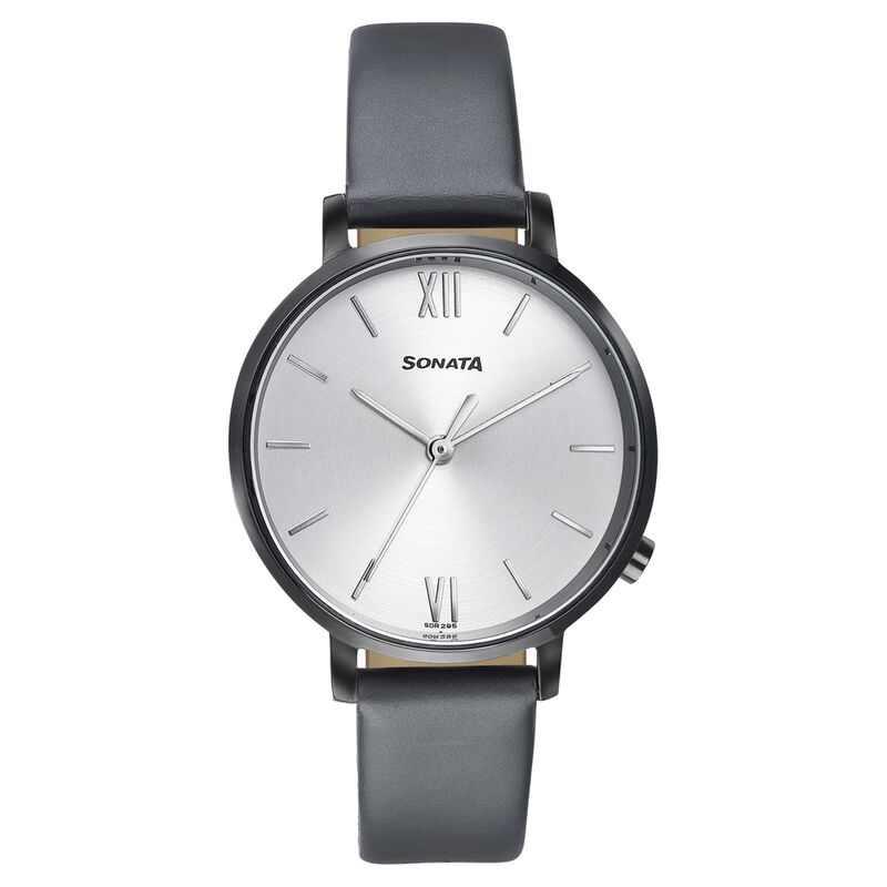 Sonata Elegent Essentials Quartz Analog Silver Dial Leather Strap Watch For Women