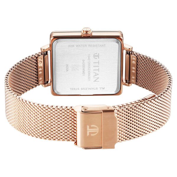 Titan Minimalists Quartz Analog with Date Silver Dial Rose Gold Stainless Steel Strap Watch for Women - image number 4