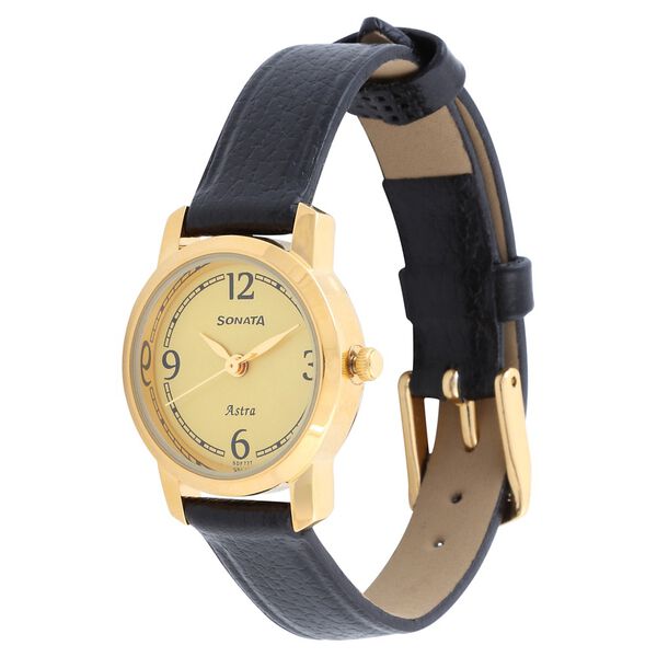 Sonata Quartz Analog Champagne Dial Brown Leather Strap Watch For Women - image number 1