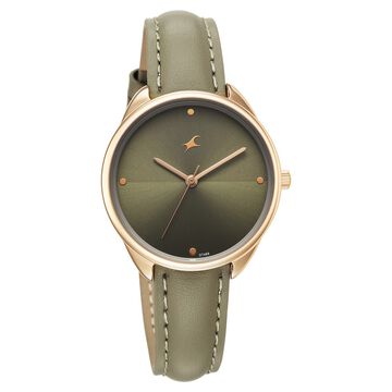 Fastrack Stunners Quartz Analog Green Dial Green Leather Strap Watch For Girls