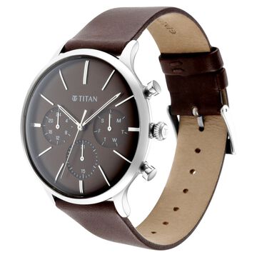 Titan Quartz Multifunction Brown Dial Leather Strap Watch for Men