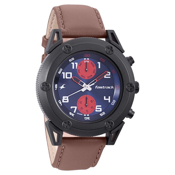 Fastrack Modular Quartz Analog Blue Dial Leather Strap Watch for Guys - image number 0