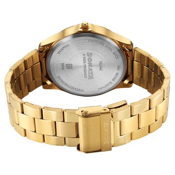 Sonata Traditional Essentials Quartz Analog Multicoloured Dial Golden Metal Strap Watch For Men