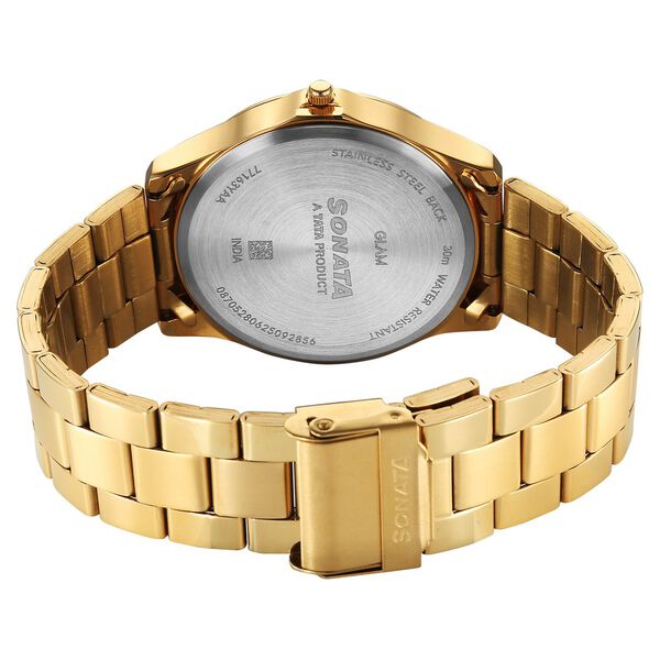 Sonata Traditional Essentials Quartz Analog Multicoloured Dial Golden Metal Strap Watch For Men - image number 5