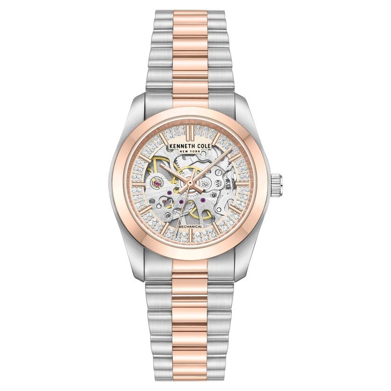 Kenneth Cole Mechanical Hand Wound Analog Mechanical Rose Gold Dial With Two Toned Stainless Steel Strap Watch For Women