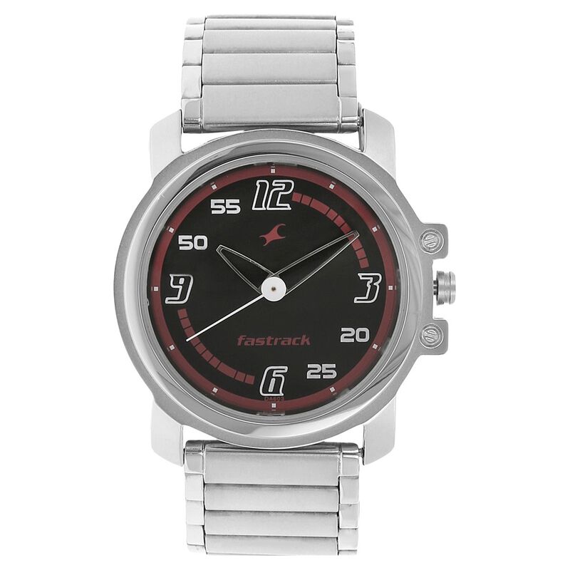 Fastrack Quartz Analog Black Dial Stainless Steel Strap Watch for Guys