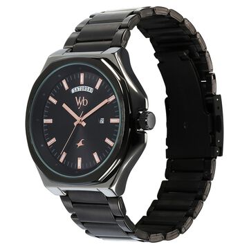Vyb Orion By Fastrack Quartz Analog Black Dial Metal Strap Watch For Guys