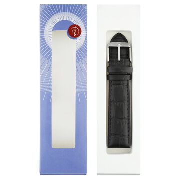 24 mm Black Genuine Leather Strap for Men