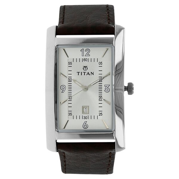 Titan Quartz Analog with Date Silver Dial Leather Strap Watch for Men - image number 0