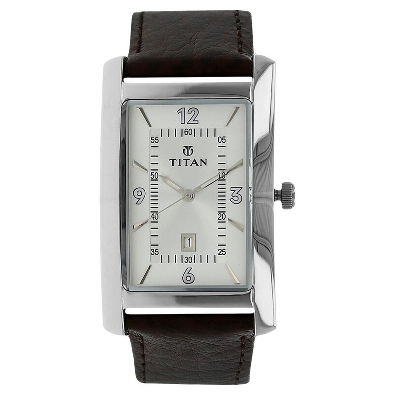 Titan Quartz Analog with Date Silver Dial Leather Strap Watch for Men