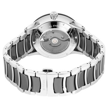 Titan Ceramic Fusion Automatic Black Dial Silver Dual-Toned Stainless Steel Bracelet Watch for Men