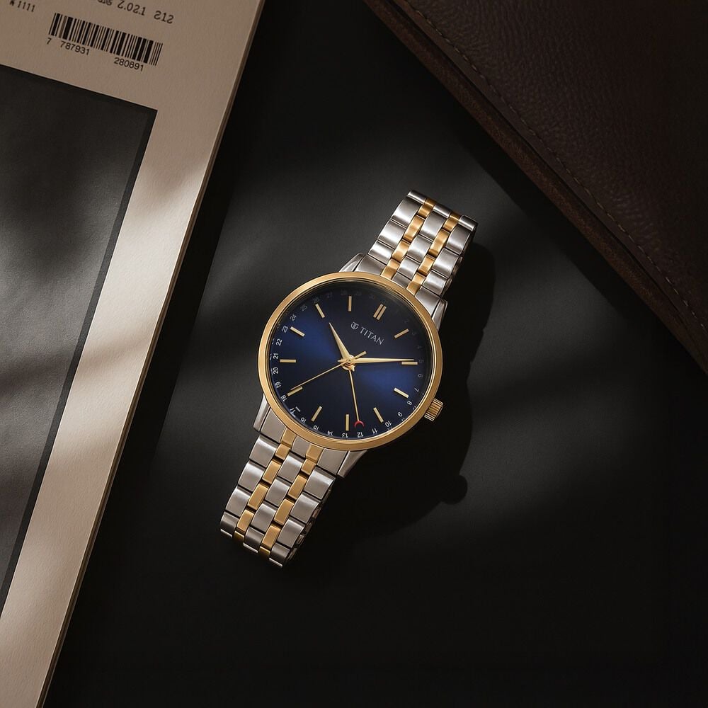 Titan Elegance Analog with Date by Hand and Blue Dial Stainless Steel Two Toned Strap Watch for Men-image-21