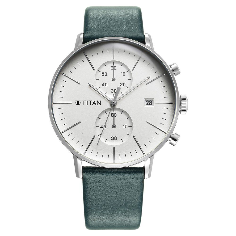 Titan Quartz Chronograph Silver Dial Leather Strap Watch for Men