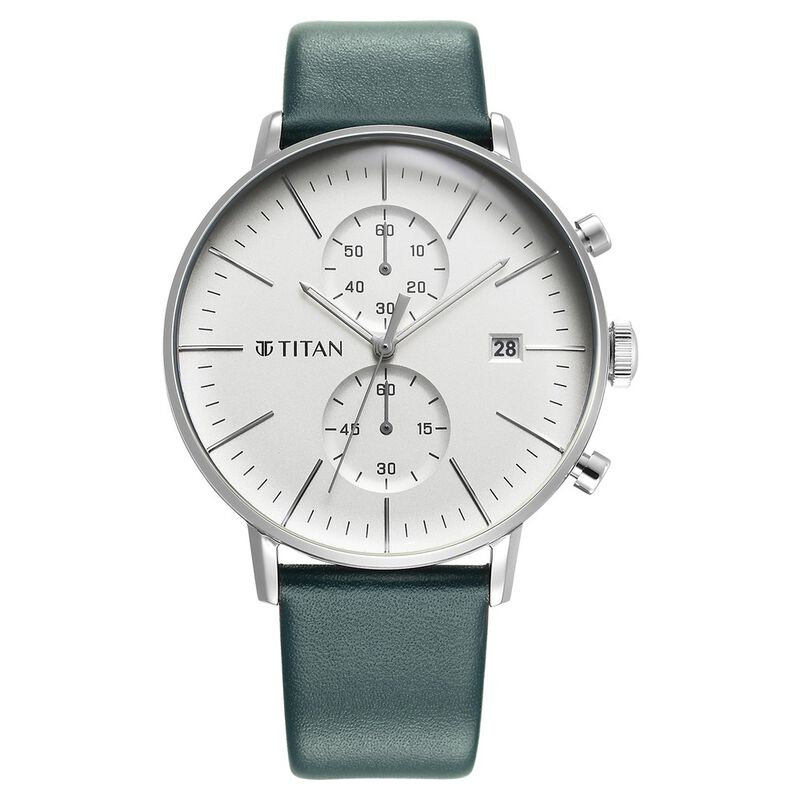 Buy Online Titan Quartz Chronograph Silver Dial Leather Strap Watch for