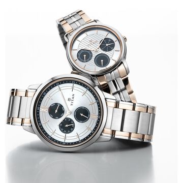 Titan Bandhan Silver Dial Quartz Multifunction Stainless Steel Strap watch for Couple