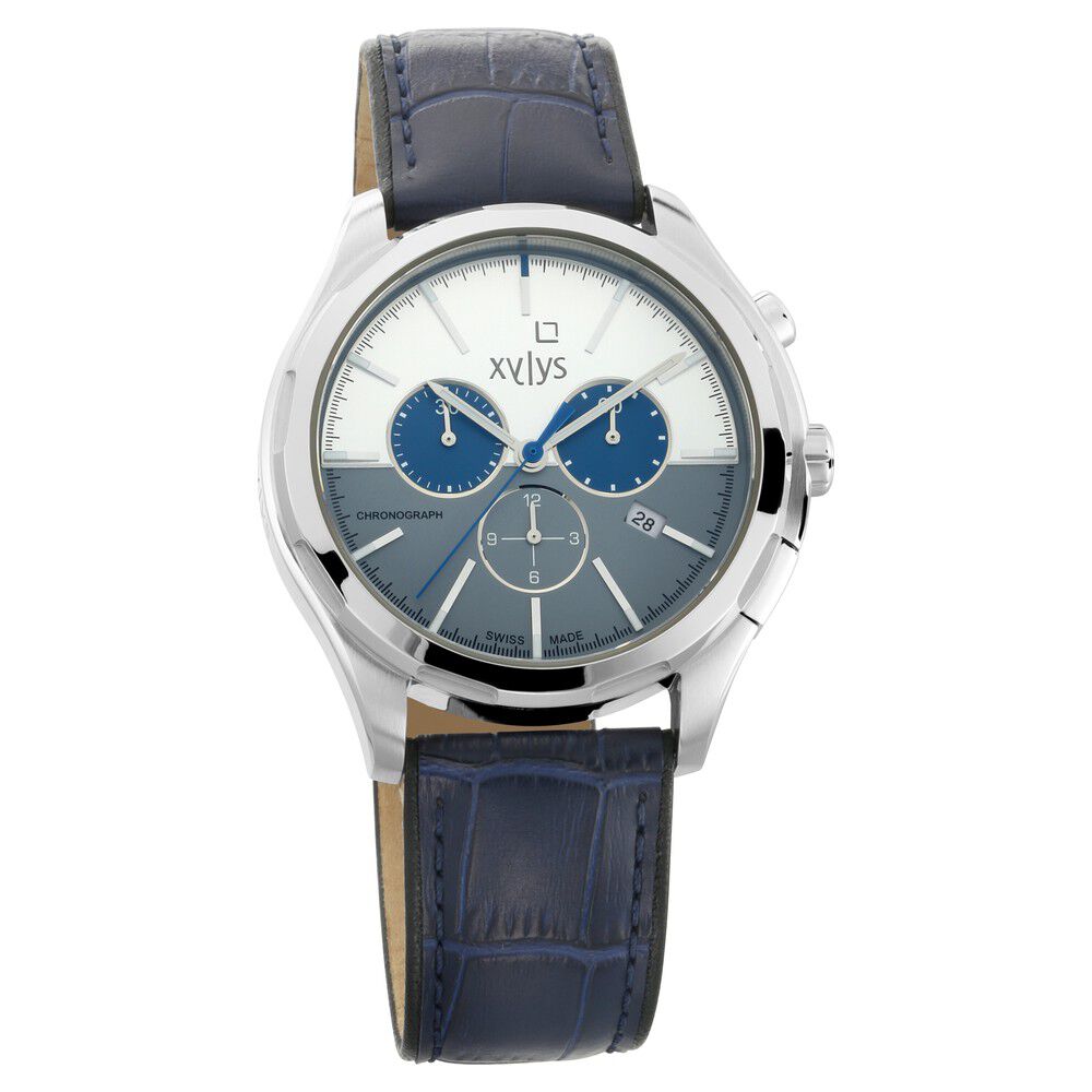 Buy Online Xylys Swiss Chronograph Blue Leather Strap and Bicolour Dial Watch For Men nr40031sl01 Titan