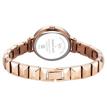 Fastrack Vyb Enigma Quartz Analog Mother of Pearl Dial Rose Gold Color Metal Strap Watch For Girls