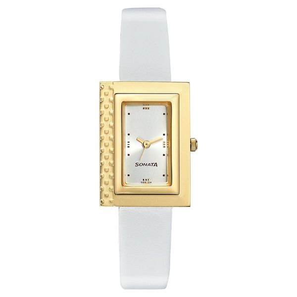 Sonata Quartz Analog Silver Dial Leather Strap Watch for Women - image number 0