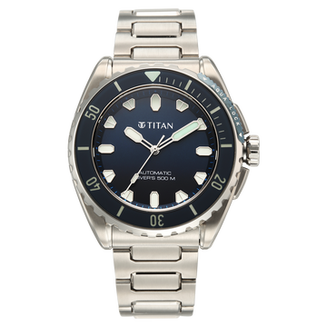 Titan Zero Hour Professional Diver's 500m Limited Edition Automatic Analog with Blue Dial Silver Titanium & Blue FKM Strap Watch for Men