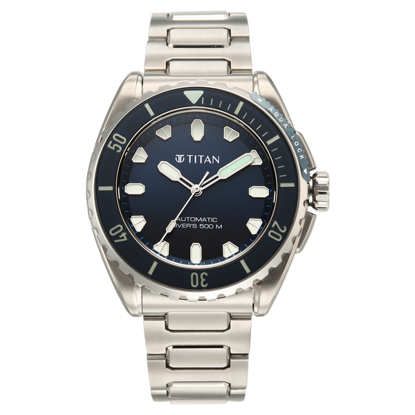 Titan Zero Hour Professional Diver's 500m Limited Edition Automatic Analog with Blue Dial Silver Titanium & Blue FKM Strap Watch for Men - image number 1