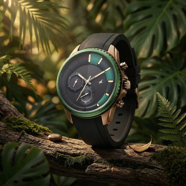 Fastrack Wild Quartz Chronograph Two Toned Dial Black Silicone Strap Watch For Guys - image number 1