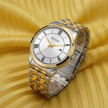 Titan Karishma Festive Analog with Silver Dial Dual Tone Stainless Steel Strap Watch for Men
