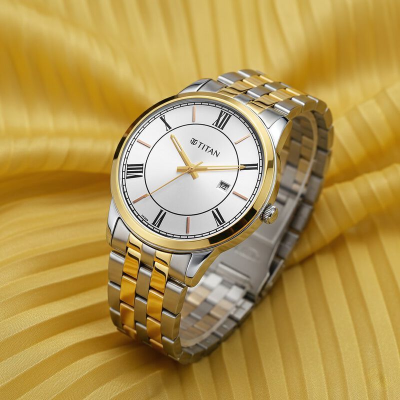 Titan Karishma Festive Analog with Silver Dial Dual Tone Stainless Steel Strap Watch for Men