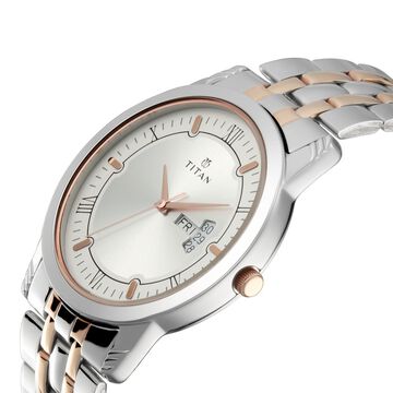 Titan Bandhan Quartz Analog with Day and Date Silver Dial Stainless Steel Strap Watch for Couple