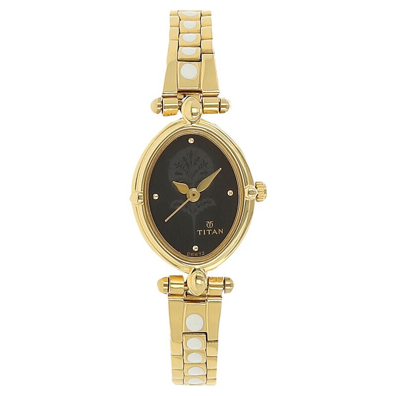 Titan Quartz Analog Black Dial Stainless Steel Strap Watch for Women