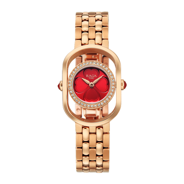Titan Raga Paris, with Love Quartz Analog Red Mirror Polished Dial Rose Gold Stainless Steel Strap Watch For Women