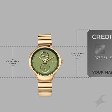 Fastrack Gelato champagne multifunction metal strap watch with Matcha green dial for Girls