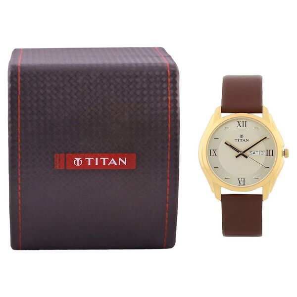 Titan Quartz Analog with Day and Date Champagne Dial Watch for Men - image number 4