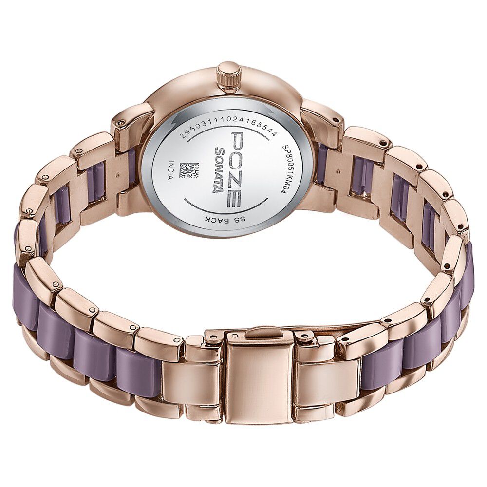 Buy Online Sonata Poze Quartz Analog Pink Dial Metal Strap Watch