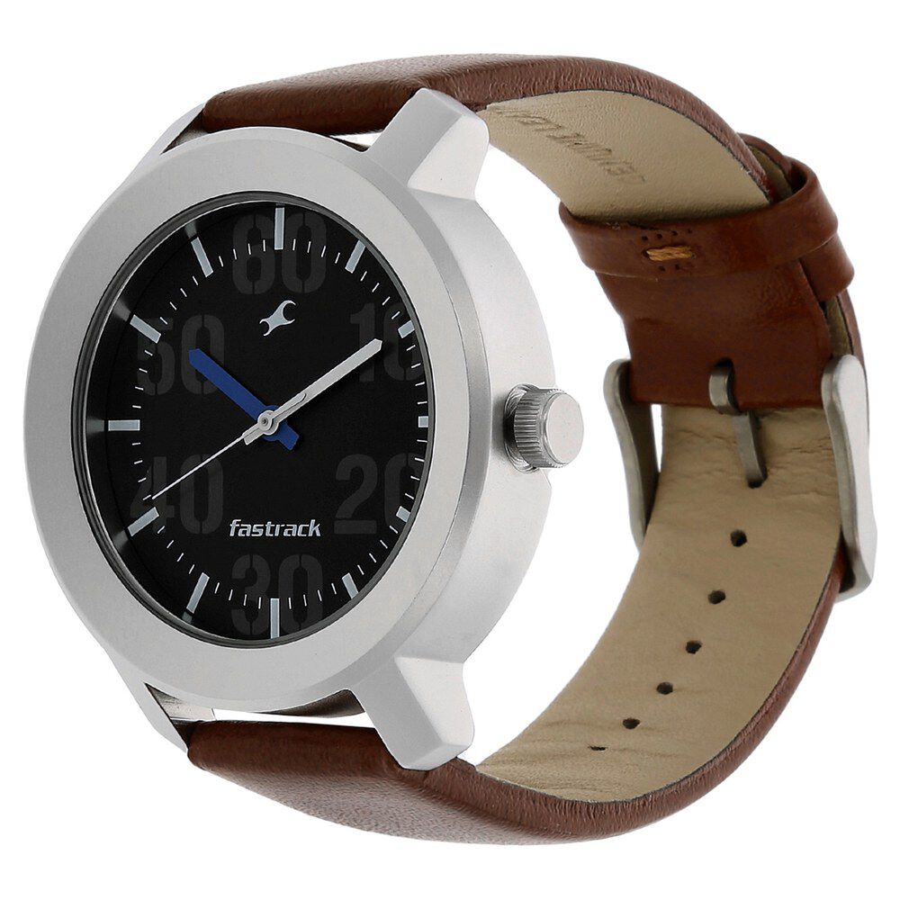 Buy Online Fastrack Quartz Analog Black Dial Leather Strap Watch