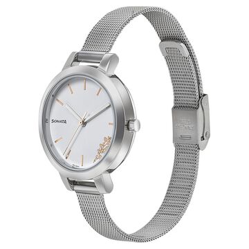 Sonata Silver Lining White Dial Women Watch With Stainless Steel Strap