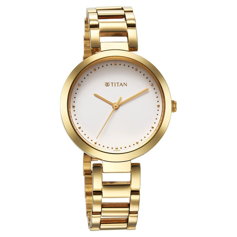 Titan Workwear Quartz Analog White Dial Golden Stainless Steel Strap Watch for Women - image number 1