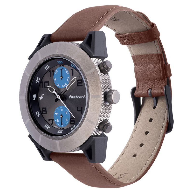 Fastrack Quartz Analog Anthracite Dial Leather Strap Watch for Guys - image number 2