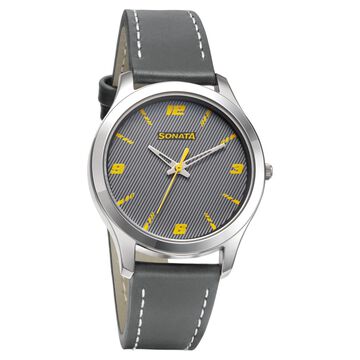 Sonata RPM Quartz Analog Grey Dial Leather Strap Watch for Men