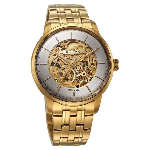 Titan Golden Heart Skeletal Automatic Analog with Silver Dial Yellow Gold Stainless Steel Strap Watch for Men - image number 2