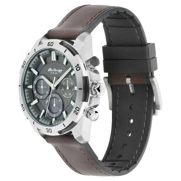 Titan Octane Hyper Lume Black Dial Quartz Multifunction Leather Strap watch for Men - image number 2