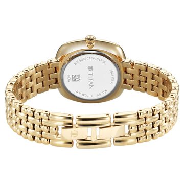 Titan Aura Quartz Analog Brown Mother of Pearl Dial Golden Stainless Steel Strap Watch for Women