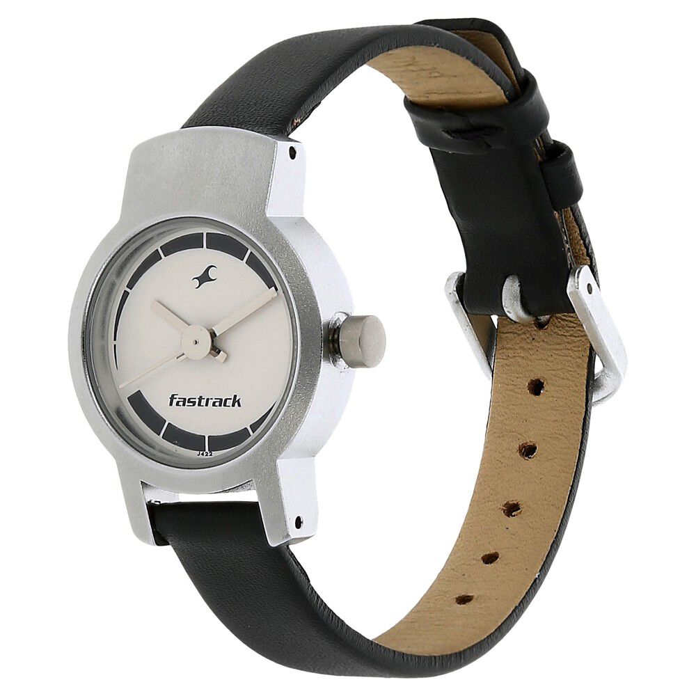 Buy Online Fastrack Quartz Analog Silver Dial Leather Strap Watch for Girls np2298sl04 Titan